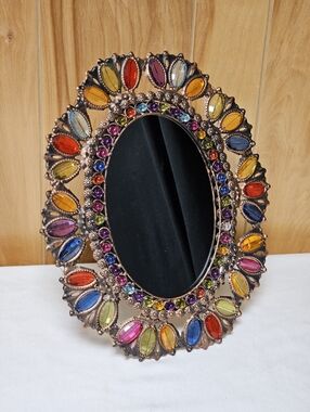 Pier 1 Imports Oval Jeweled Mirror Boho Bohemian 15" Wall Art Vanity Multicolor
